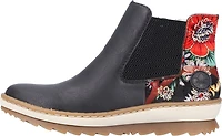 Navy Boot With Floral Printed Heel