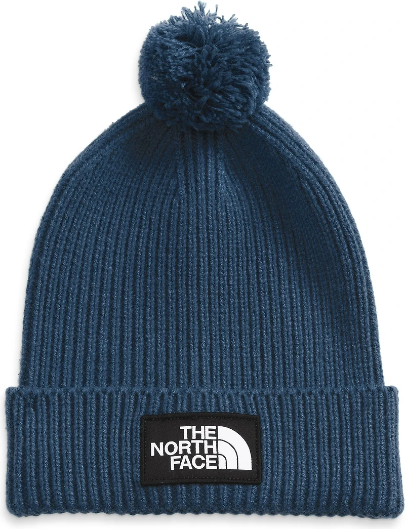TNF Logo Box Pom Beanie Shady Blue