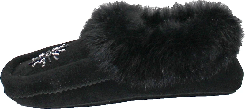 Beaded Mocc With Fur Trim Black