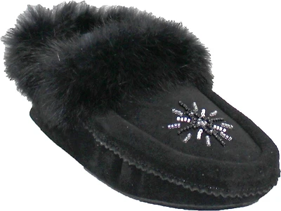 Beaded Mocc With Fur Trim Black