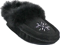 Beaded Mocc With Fur Trim Black