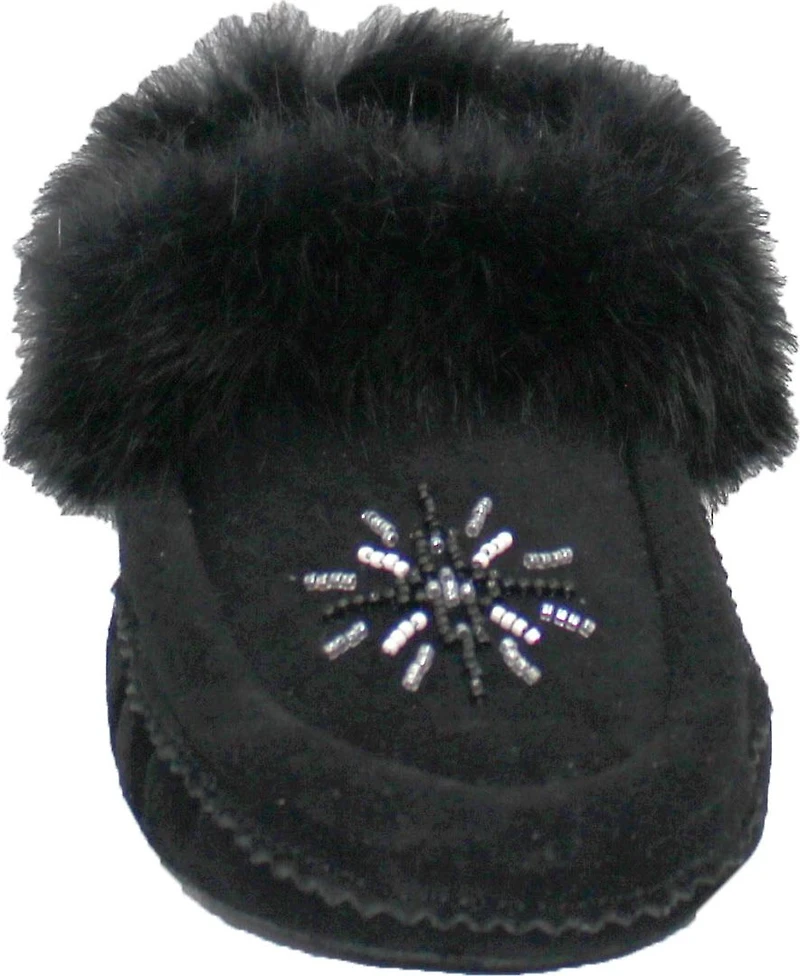 Beaded Mocc With Fur Trim Black