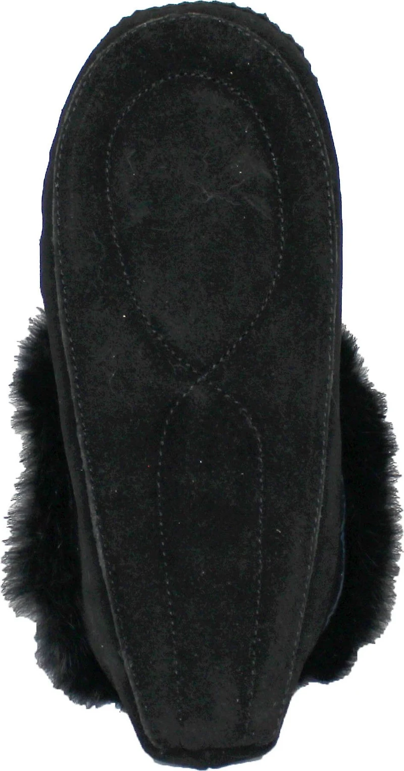 Beaded Mocc With Fur Trim Black
