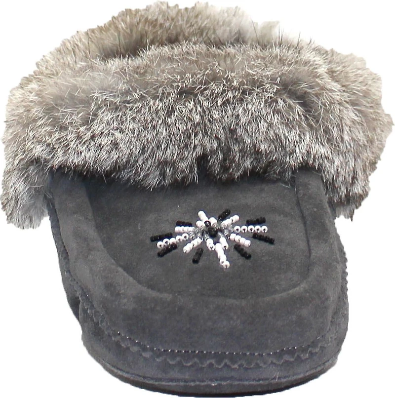 Beaded Mocc With Fur Trim Charcoal