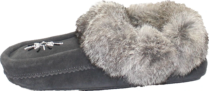 Beaded Mocc With Fur Trim Charcoal
