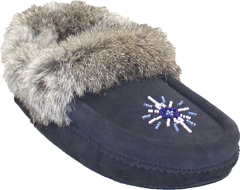 Beaded Mocc With Fur Trim Navy