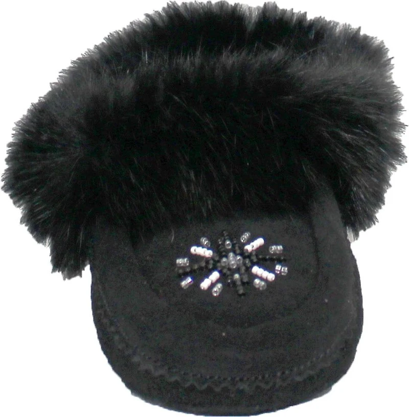 Saski Black - Kids Beaded Moccasin With Fur