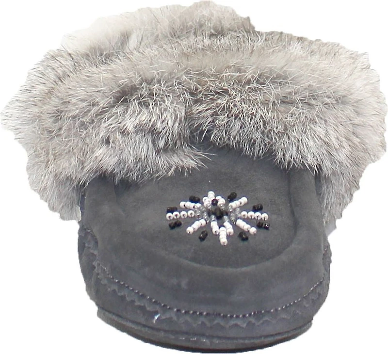 Saskie Charcoal - Kids Beaded Moccasin With Fur
