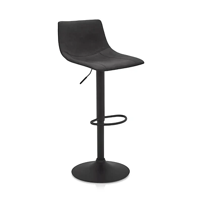 Black Textured Faux Leather & Metal Adjustable Bar Stool