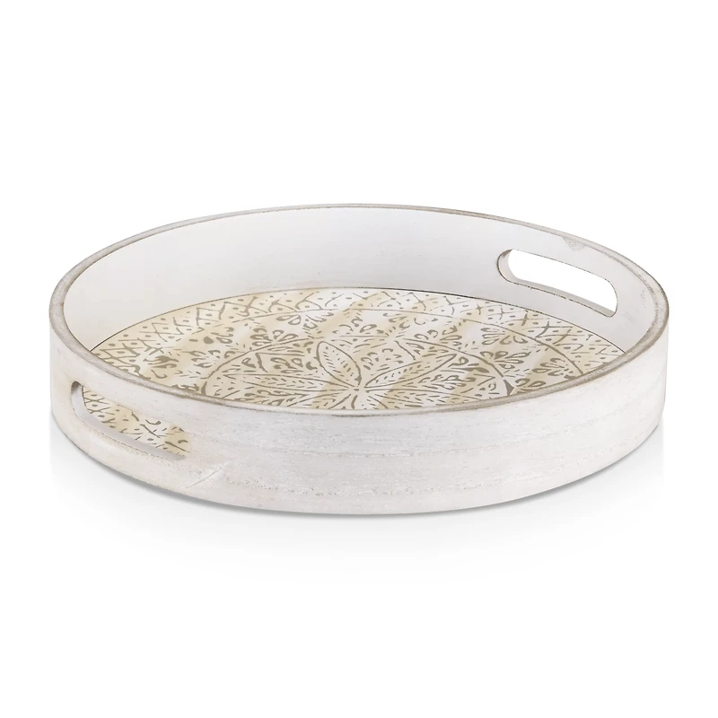 Round Patterned Wood Tray