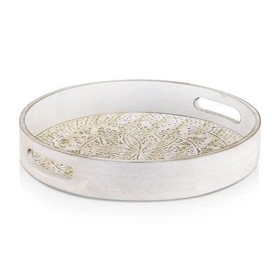 Round Patterned Wood Tray