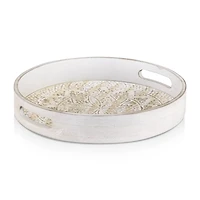 Round Patterned Wood Tray