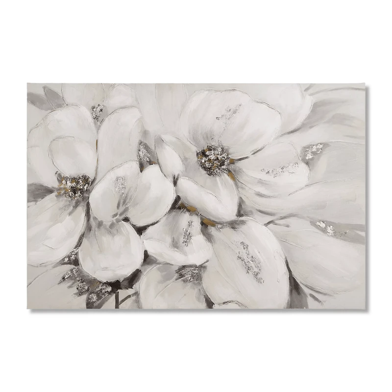 White Blossom Printed Canvas with Gel-Embellishments