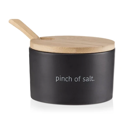 Ceramic Salt Jar with Bamboo Lid and Spoon