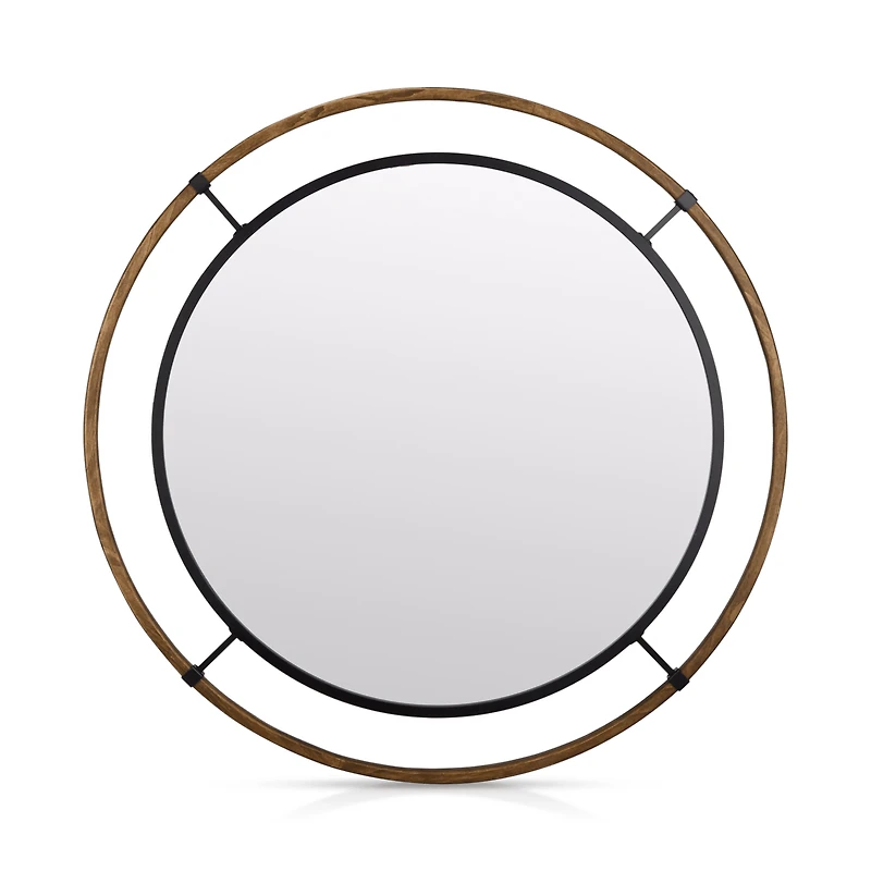 Round Wood-Framed Mirror