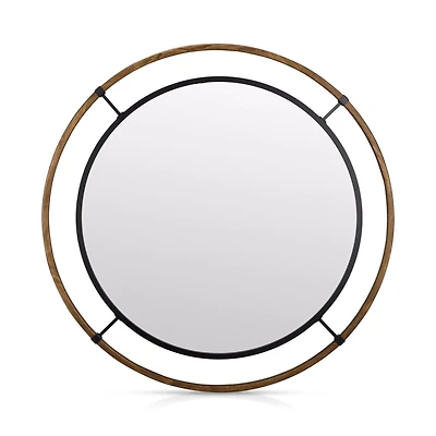 Round Wood-Framed Mirror
