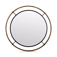 Round Wood-Framed Mirror