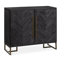 Two-Door Chevron Veneer and Metal Buffet