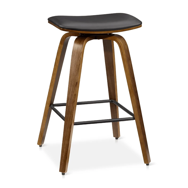 Faux Leather and Walnut Wood Backless Stool
