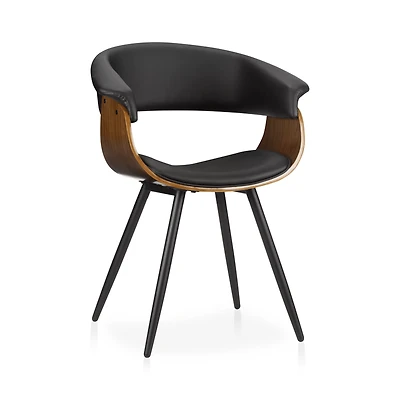 Black Faux Leather and Walnut Chair