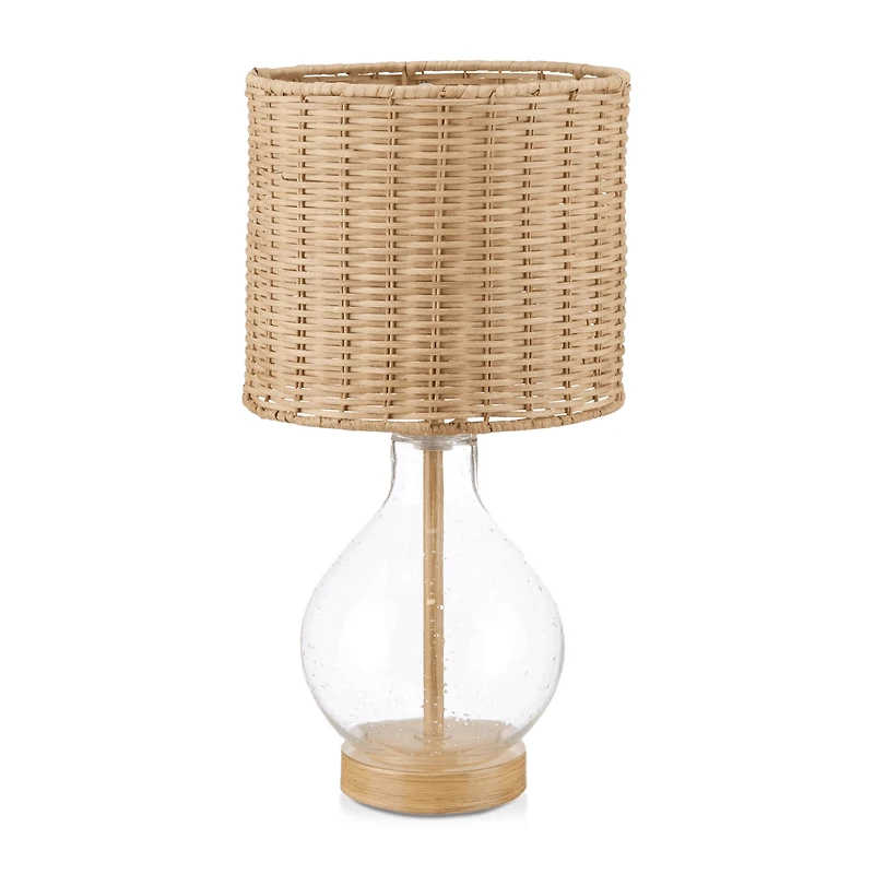 Bubble Glass and Rattan Shade Table Lamp