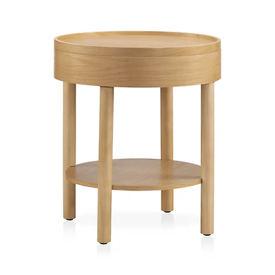 Wooden Round Side Table with Lift Top