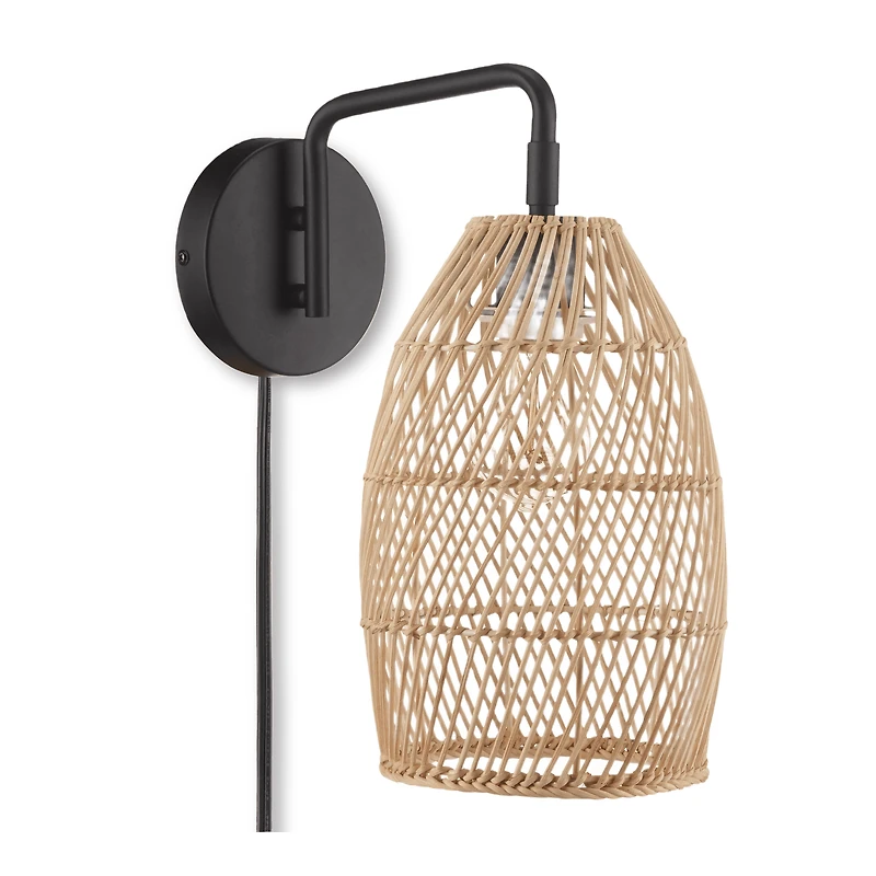 Hemp Rope & Black Metal Wall Sconce