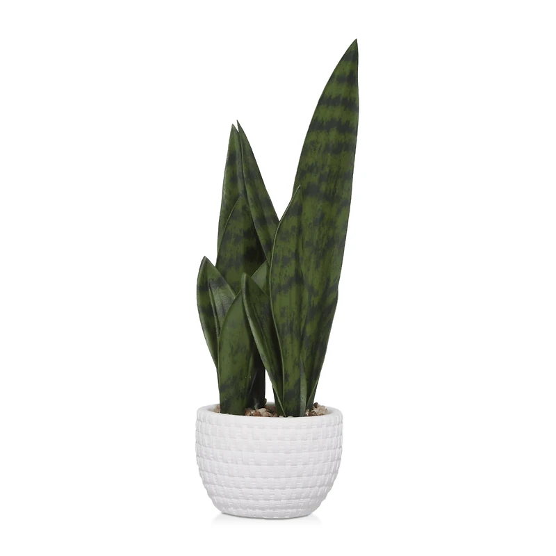 Faux Rattan Ceramic Pot with Artificial Plant