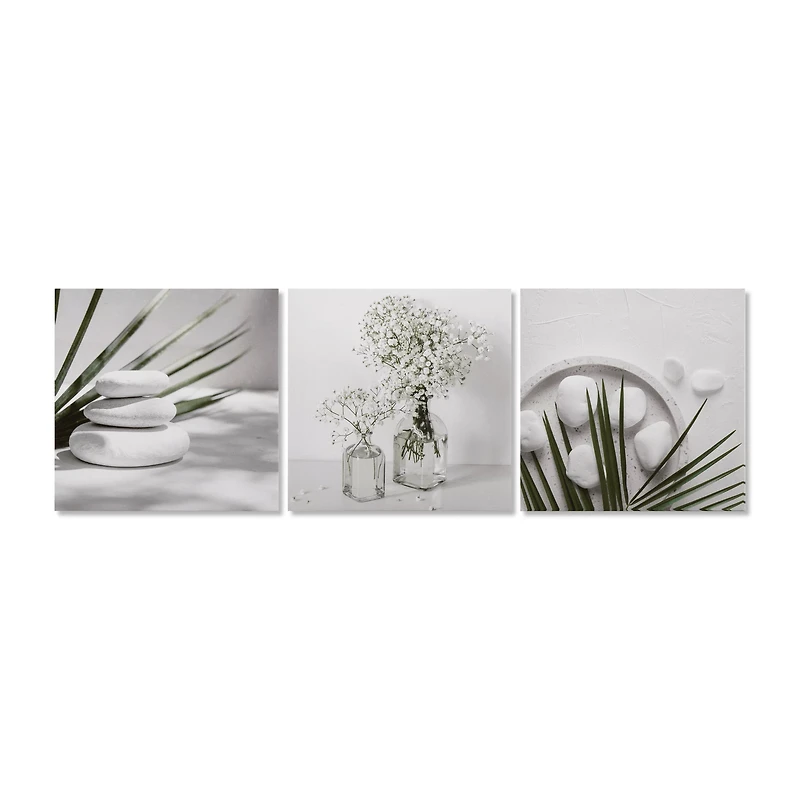 3-Piece White and Green Bathroom Wall Art
