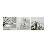 3-Piece White and Green Bathroom Wall Art