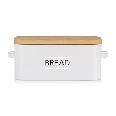 Metal Bread Box with Bamboo Lid