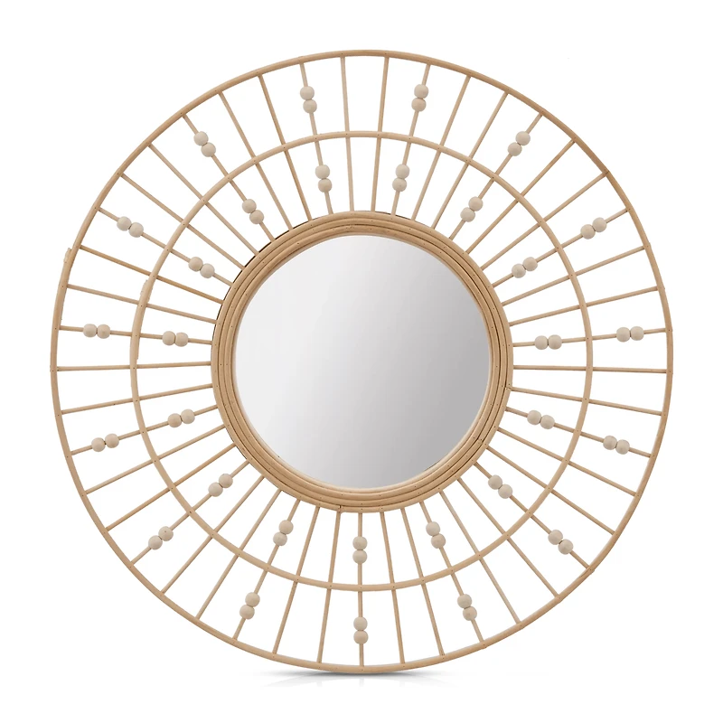 Round Natural Fiber Bead Mirror
