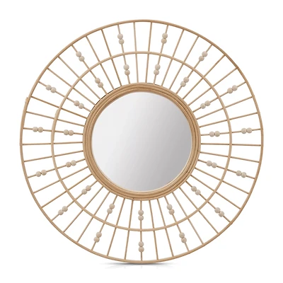 Round Natural Fiber Bead Mirror