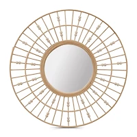 Round Natural Fiber Bead Mirror