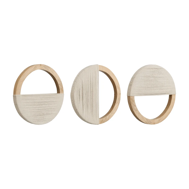 Set of 3 Mango Wood and Rope Circle Wall Decor