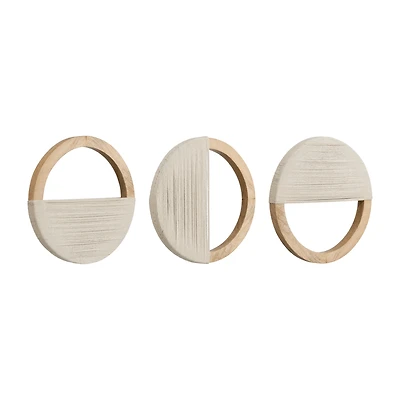 Set of 3 Mango Wood and Rope Circle Wall Decor