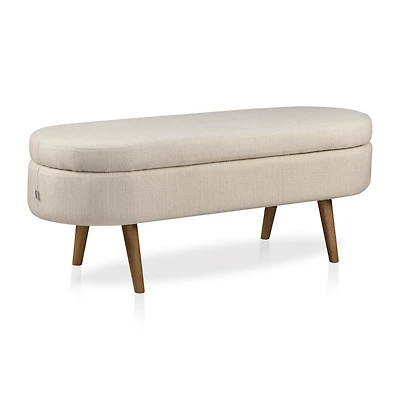 Fabric Storage Bench on Wooden Legs