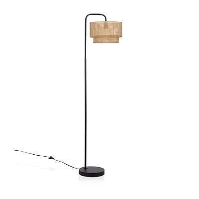 Floor Lamp with Rattan Shade and Metal Base