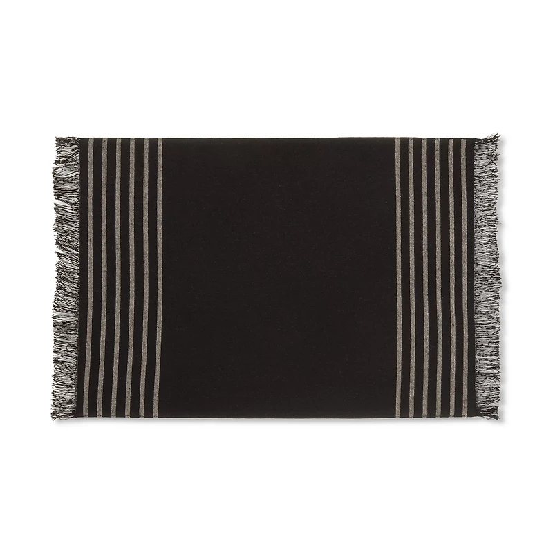 Set of 4 Black & Natural Fringed Fabric Placemats