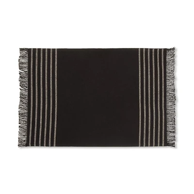 Set of 4 Black & Natural Fringed Fabric Placemats