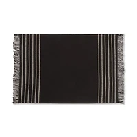 Set of 4 Black & Natural Fringed Fabric Placemats
