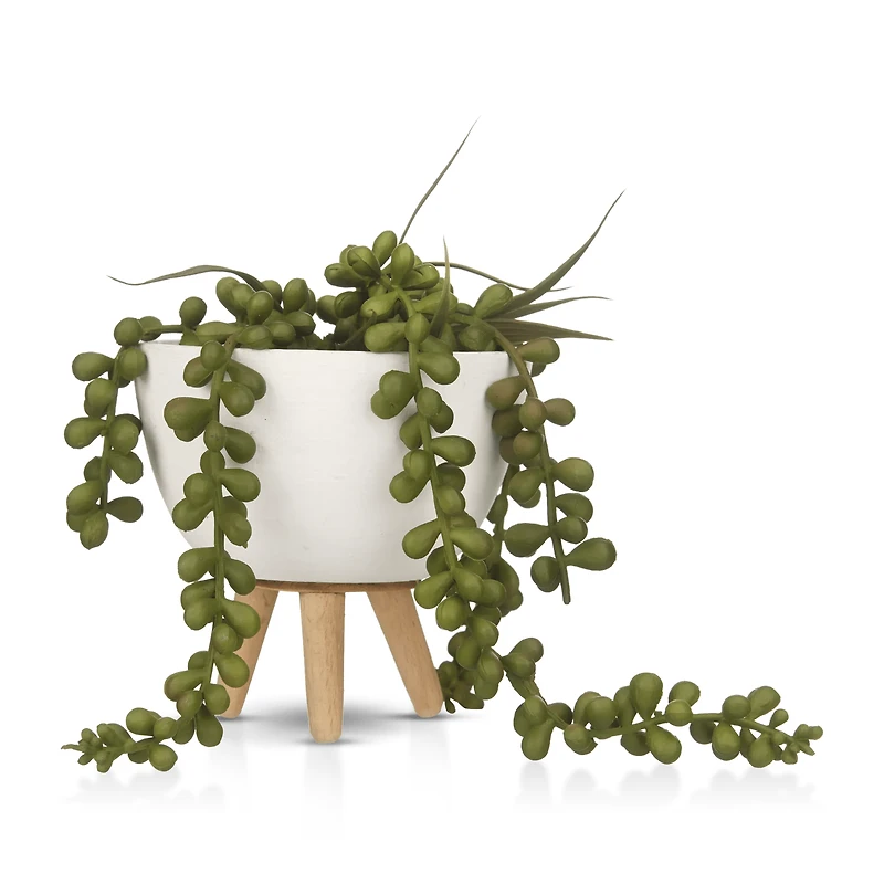 Artificial String of Pearls Plant in Legged Pot
