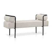 Fabric and Black Metal Bench