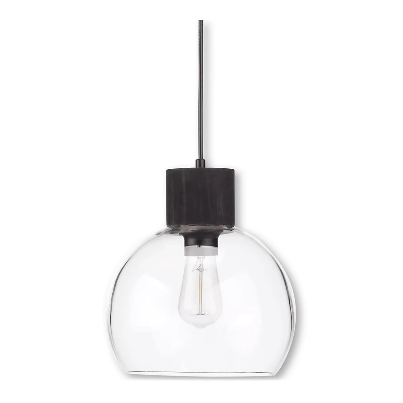 Round Glass and Wood Ceiling Lamp