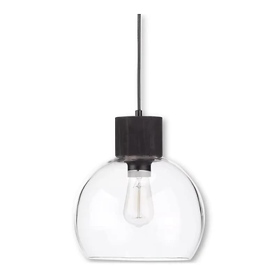 Round Glass and Wood Ceiling Lamp