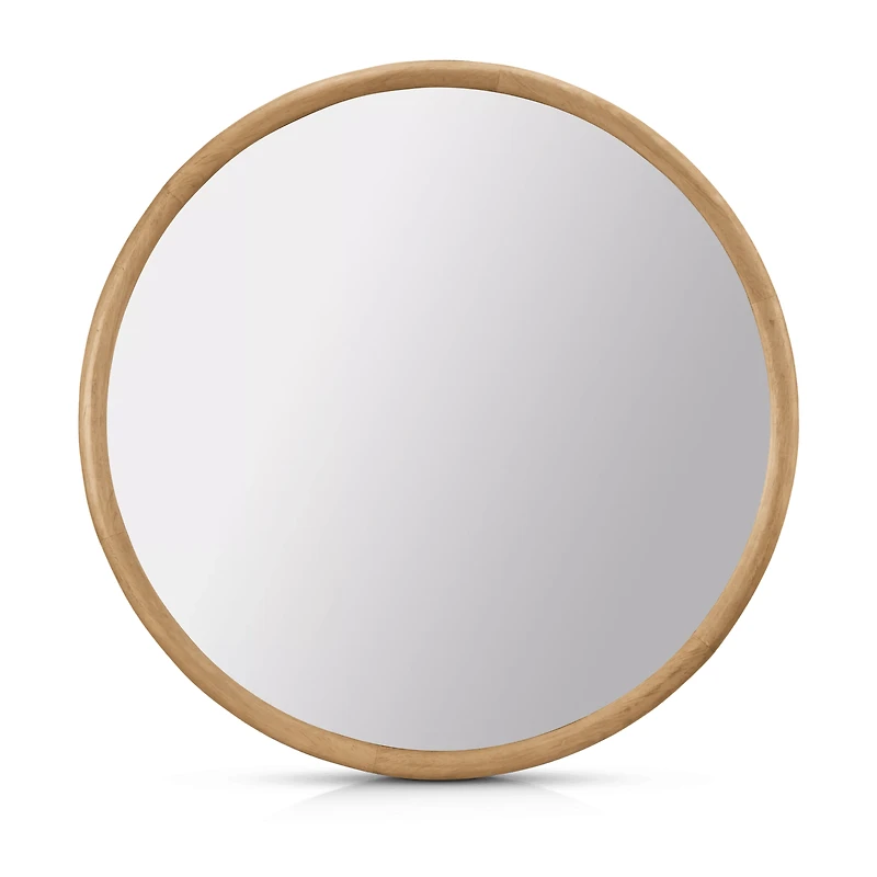 Round Wood-Framed Mirror