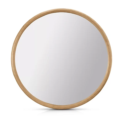 Round Wood-Framed Mirror