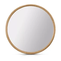 Round Wood-Framed Mirror