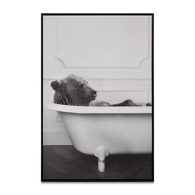 Bear in Bathtub Printed Framed Canvas