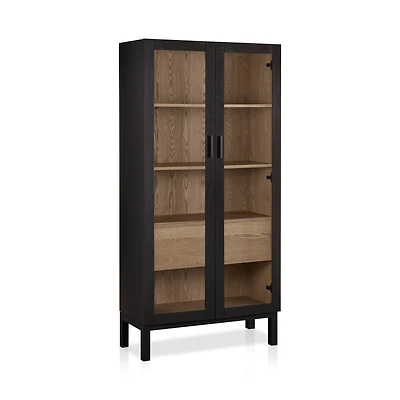 Black Wooden Buffet with Glass Doors
